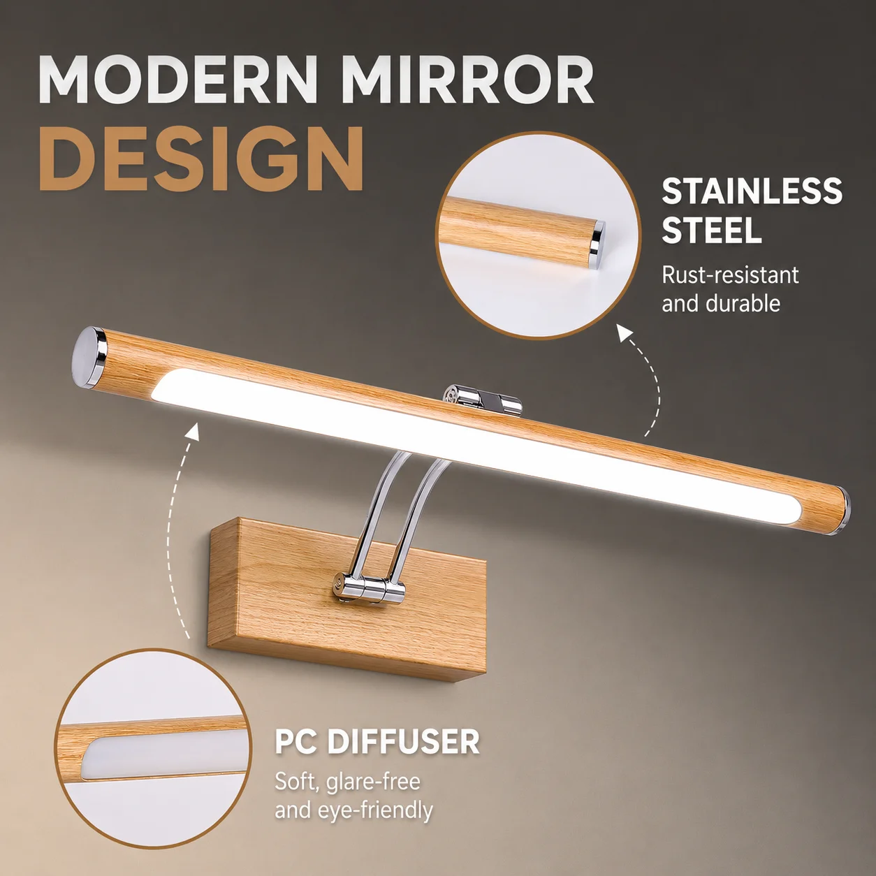 Modern LED Vanity Mirror 3-color Wall Light for Bathroom Makeup Mirror Headlamp Indoor Lighting Wall Sconce Decor 110/220V
