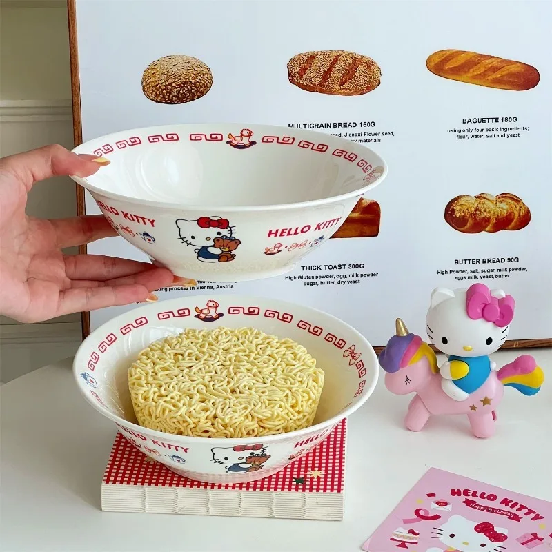 

Girly Heart Hello Kitty Anime Kawaii Sanrio Ins Fashion Noodle Bowl Cute Kt Cat Ceramic Bowl Tableware Gifts for Girls