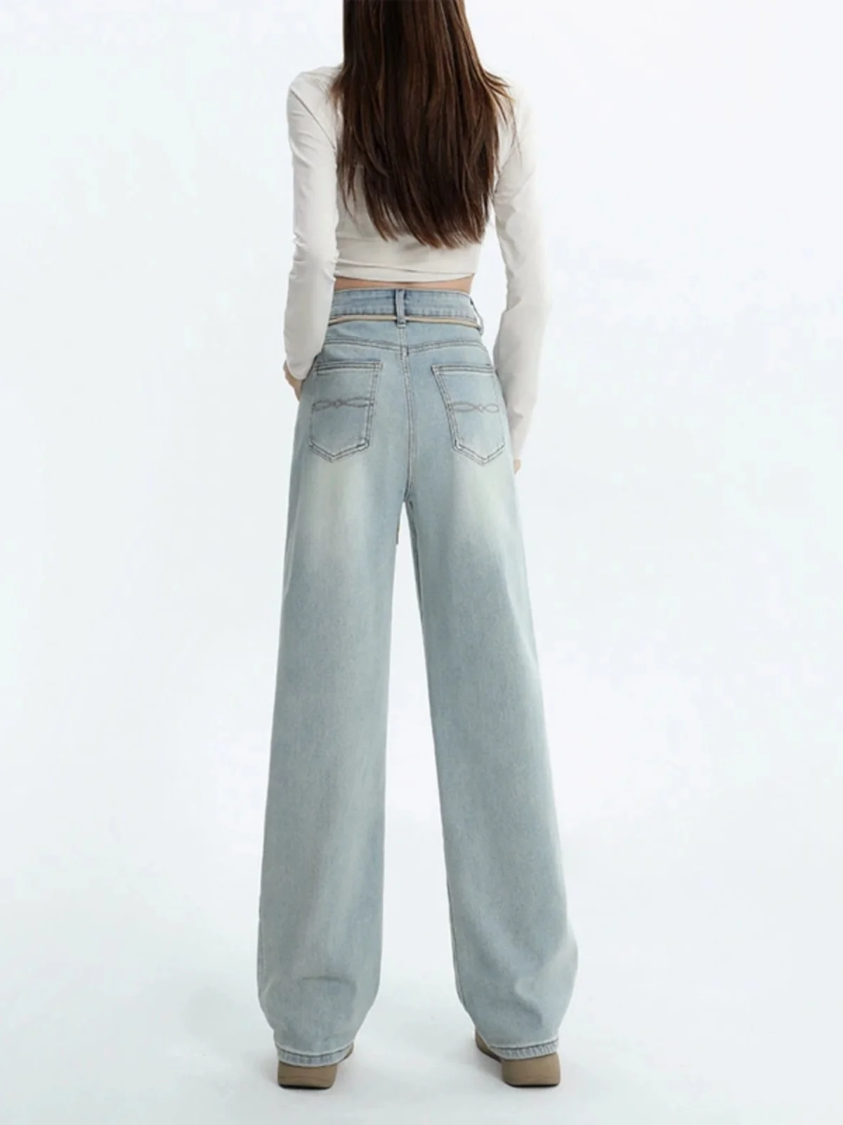 Hohe Taille, weites Bein, Jeans für Damen, vielseitig, locker, schlankmachend, gerade geschnitten, Frühling, Sommer, Neuankömmling, Retro, bodenlang, Sl...