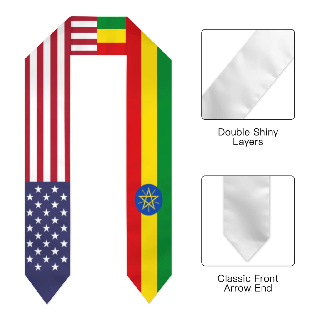 Graduation Sash Ethiopia & USA United States Flag Stole Shawls Graduate Wraps Scraf International Student Pride Gifts