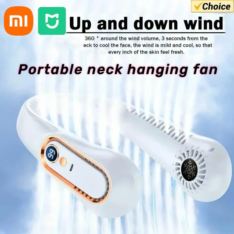 Xiaomi MIJIA Hang Neck Fan 5 Gear Adjustable Digital Display Power Bladeless Neckband Fan Air Cooler USB Rechargeable Fan