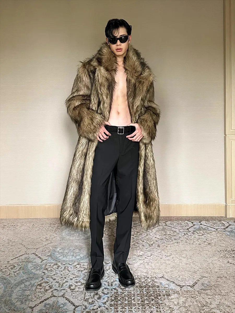 Mauroicardi Winter Long Thick Warm Soft Hairy Shaggy Fluffy Faux Fur Coat Men Loose Luxury Designer Clothes  Furry Overcoat 2025