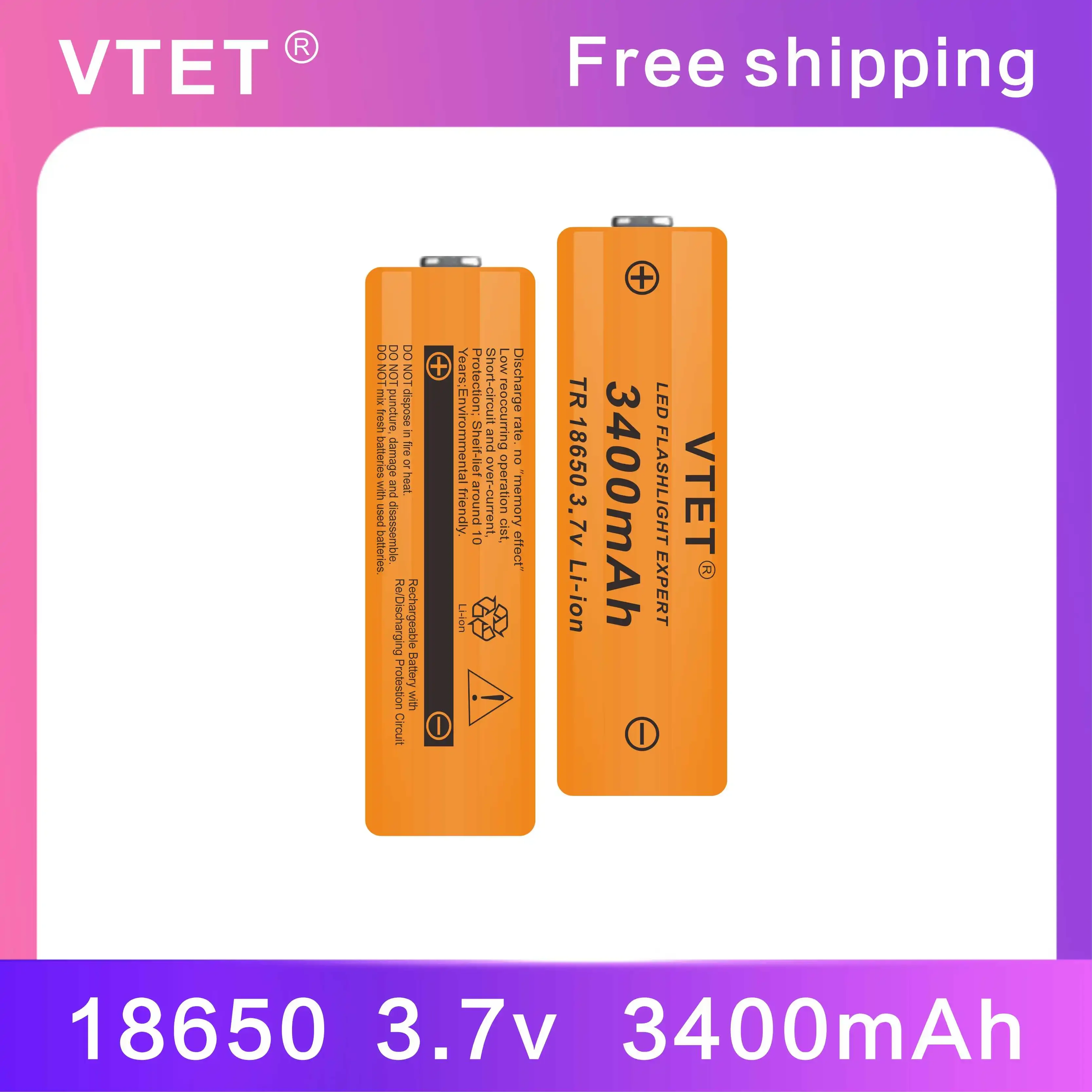 2024New3.7V 3400mAh Rechargeable Li-ion Battery for Led Flashlight Toys Fan Battery DIY Make High Quality Reusable18650 Battery