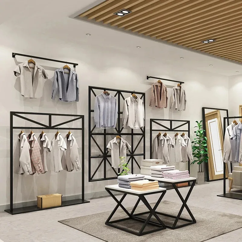 custom.Simple Design Boutique Garment Shop Display Clothing Wall Racks Pipe Clothing Rack Black Clothing Rack