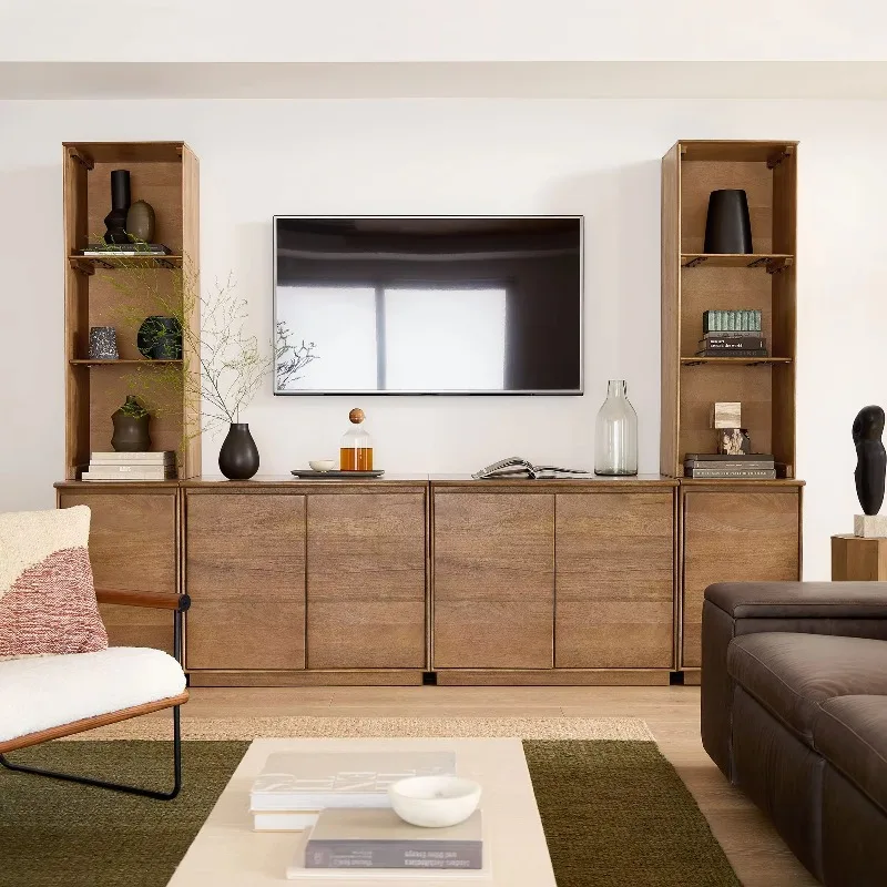 Rural farmhouse design shelf kitchen utensils, living room furniture, solid wood open closed storage racks
