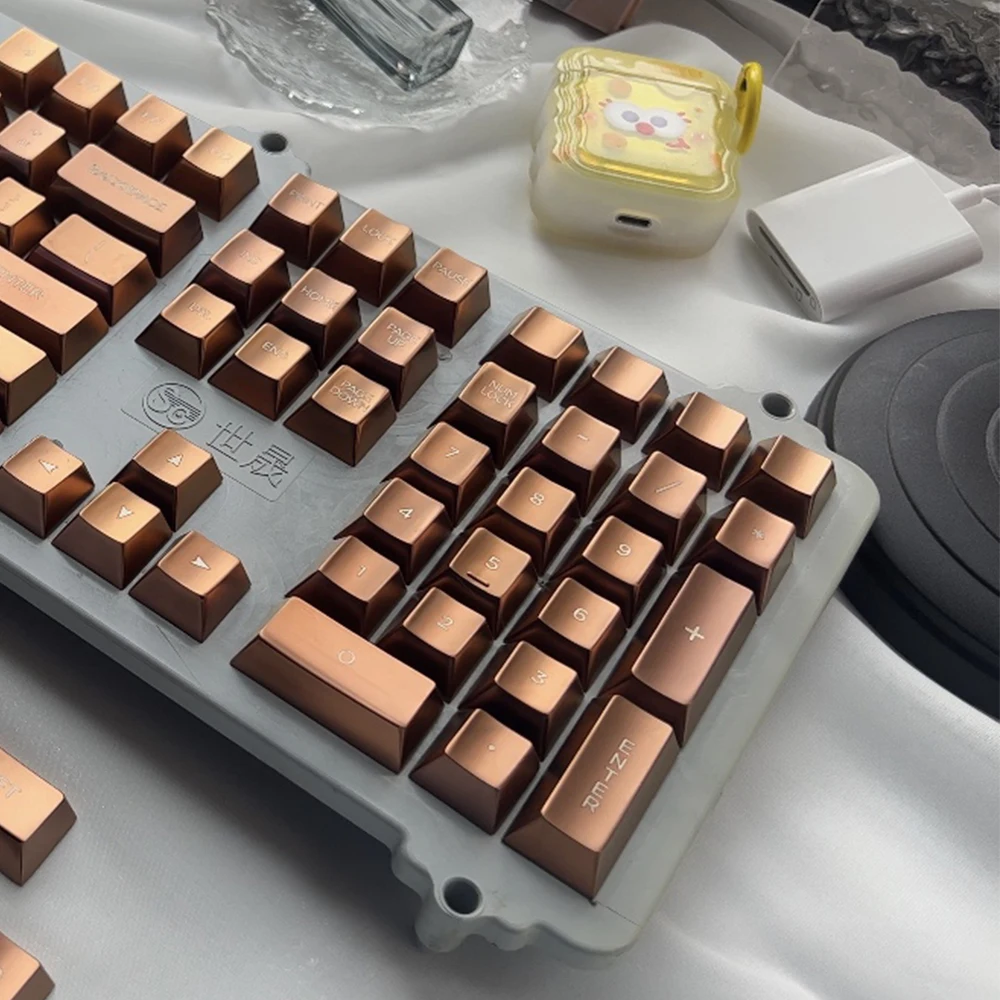 128 Keys Metal Keycaps Original Factory Height Bronze No Backlit Keycap 65/67/68/75%/80%/98/104 Cross Axis Mechanical Keyboard