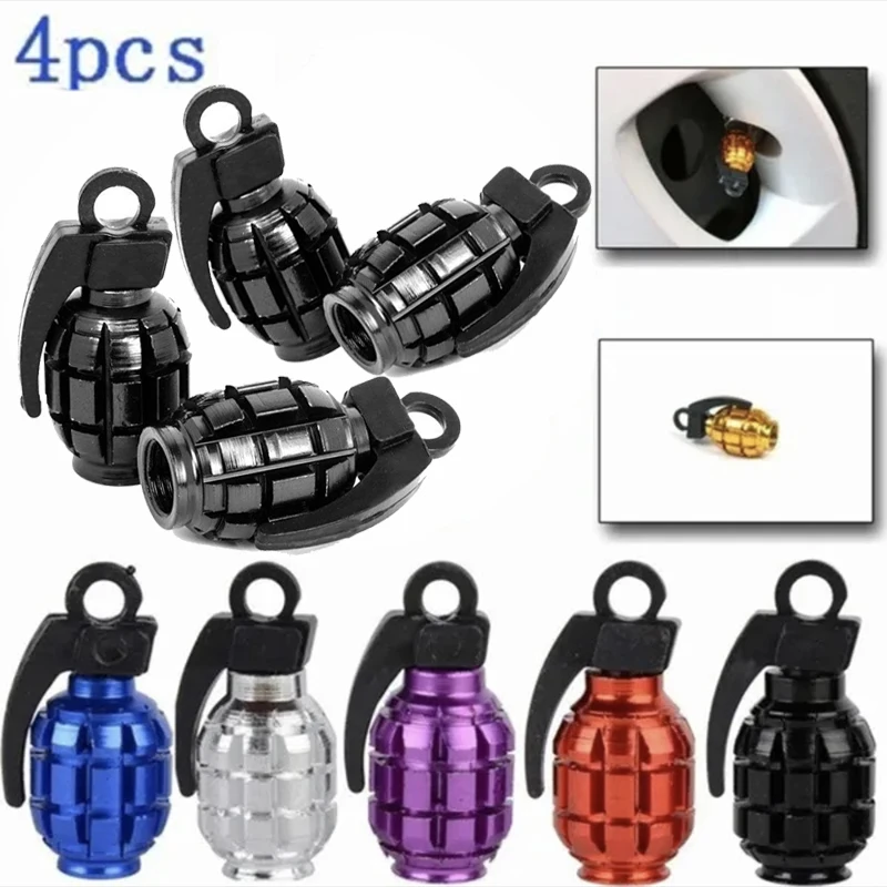 4pcs Aluminum Alloy Car Tire Valve Cap Grenade Tyre Valve Stem Cover Air Dust Cap Tire Valve Truck Bike Wheel Rim Valve Stem Cap