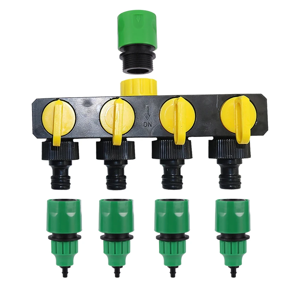 

4-way Water Splitter Kit Garden Drip Irrigation 3/4 Thread Tap Quick Connector Automatic Plant Watering Car Washing Faucet Joint
