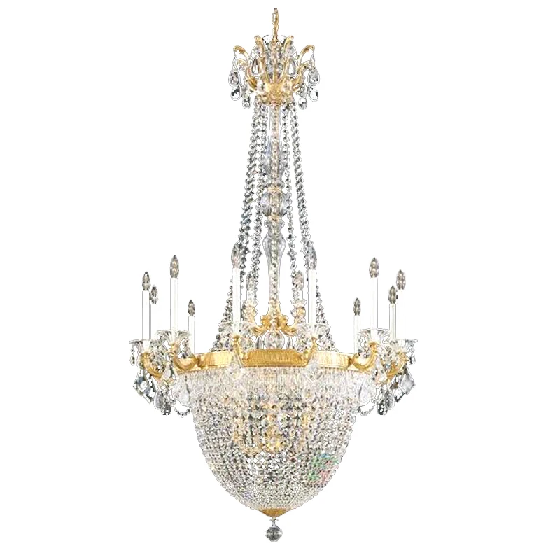 Phube Large Empire Gold Crystal Chandelier Lights For Staircase Hanging Lamp For Foyer Lobby Modern Hanging Light Ceiling lights