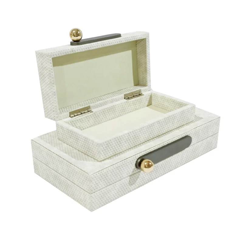 

Modern simple light luxury leather woven pattern jewelry box storage