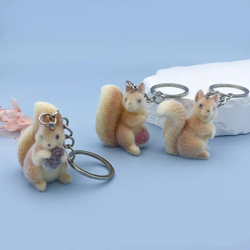 Cute Three-dimensional Squirrel Plush Pendant Keychain Resin Plush Car Keychain Children's Gift Decorative Accessories