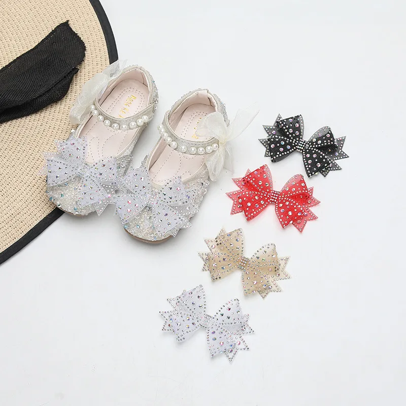 1/2Pcs Mesh Hot Diamond Bow Shoe Decorations Clip Shiny Rhinestone Bow Shoe Clips Bride Wedding High Heel Accessory Shoe Buckles