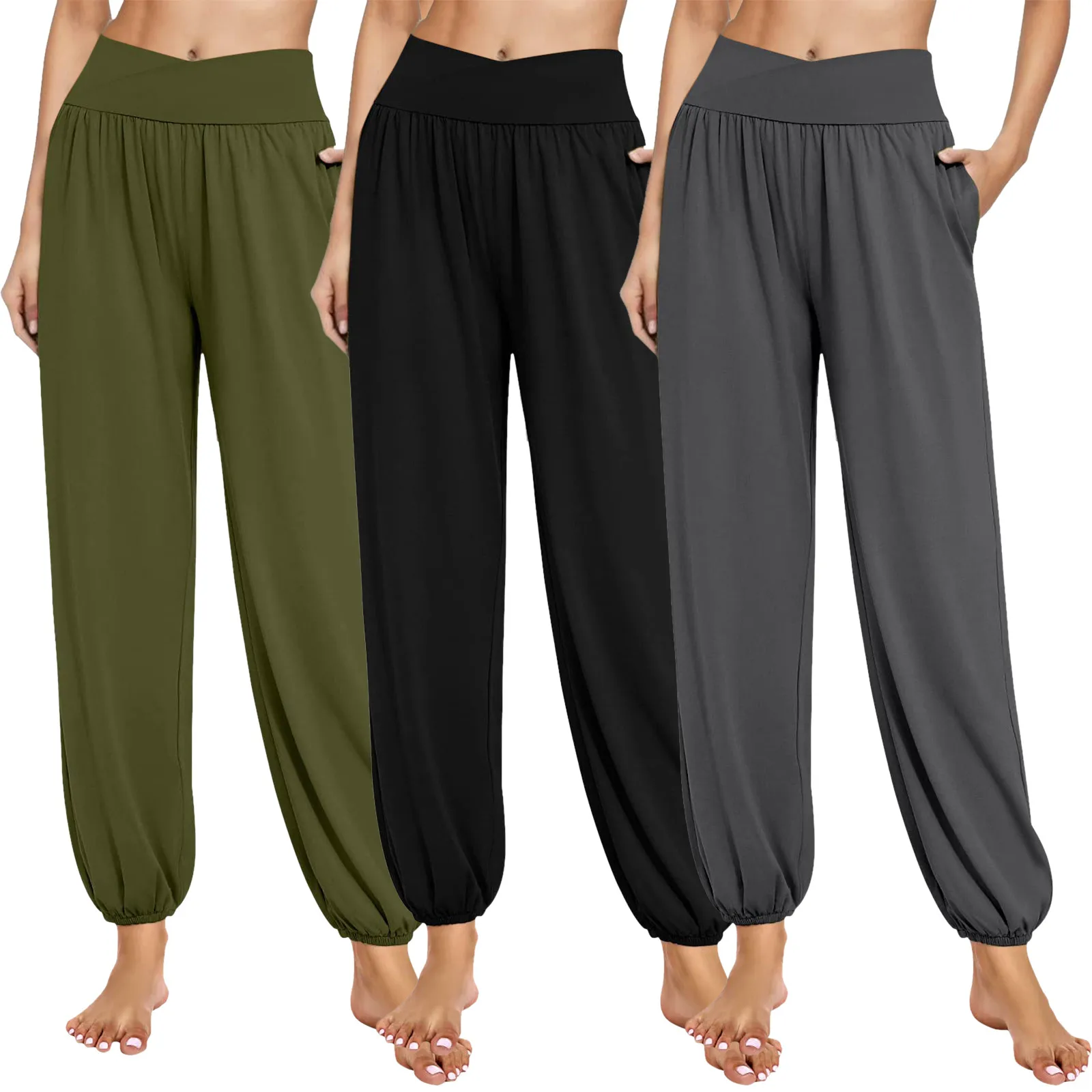 Women Harem High Waisted Flowy Pants Yoga Joggers With Pockets Pajamas Trousers Casual Loose Sweatpants Pantalones De Mujer