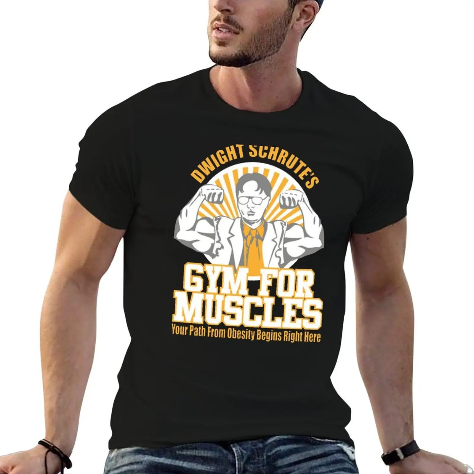 

mens - OFFICE cotton GYM t tshirt T-Shirt man cotton FOR graphic shirts THE MUSCLES shirts 100% t