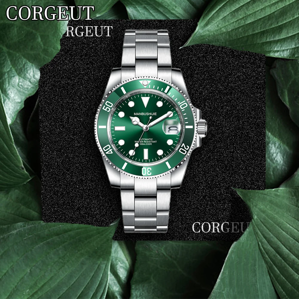 CORGEUT Design Top Luxury Mechanical Automatic Sapphire Mirror Watch for Man 40mmCeramic Bezel 50mWaterproof 316LStainless Steel