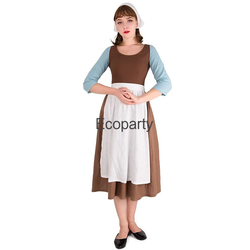 New Women Halloween Princess Costume Fancy Maid Cosplay Dress With Apron Carnival Makeup Ball Role Play Outfits For Female