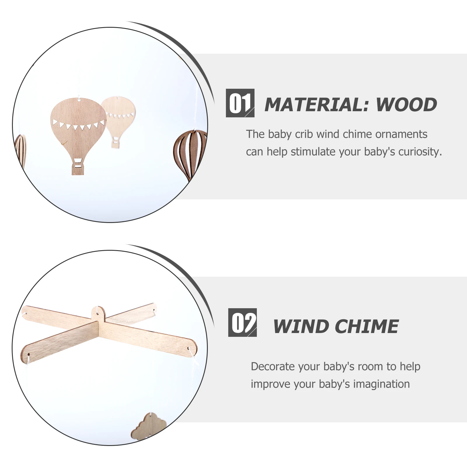 

2pcs Wooden Wind Chimes Hot Air Room Decor Stroller naments Photo Props Hanging Toys Baby Grip Exercise Family