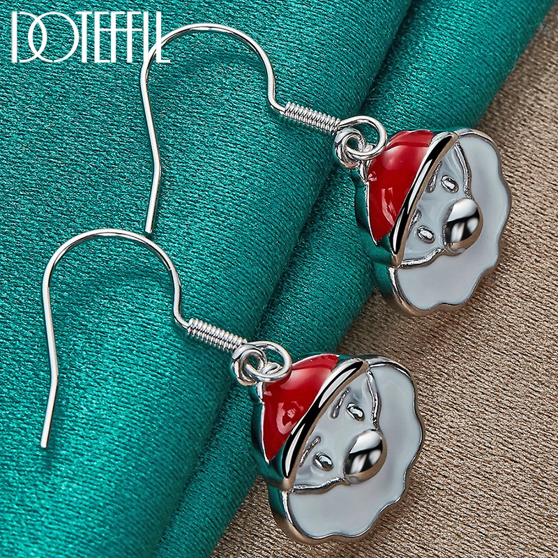 DOTEFFIL 925 Sterling Silver Red Hat Drop Earrings For Charm Women Fashion Wedding Engagement Party Jewelry