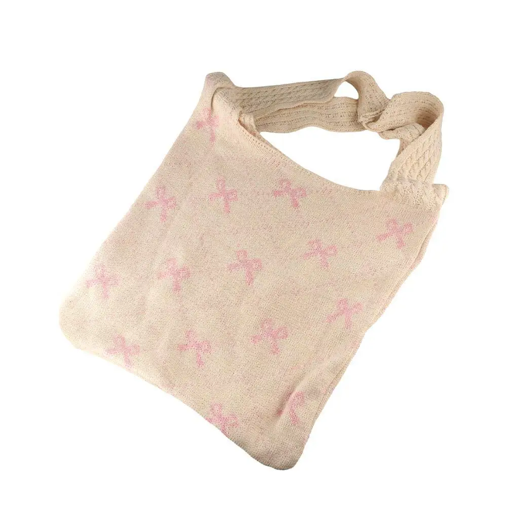 

Printed Bow Knitting Shoulder Bag Large Capacity Commute Knitted Crochet Bag Underarm Bag Handbag Knitting Tote Bag Ladies