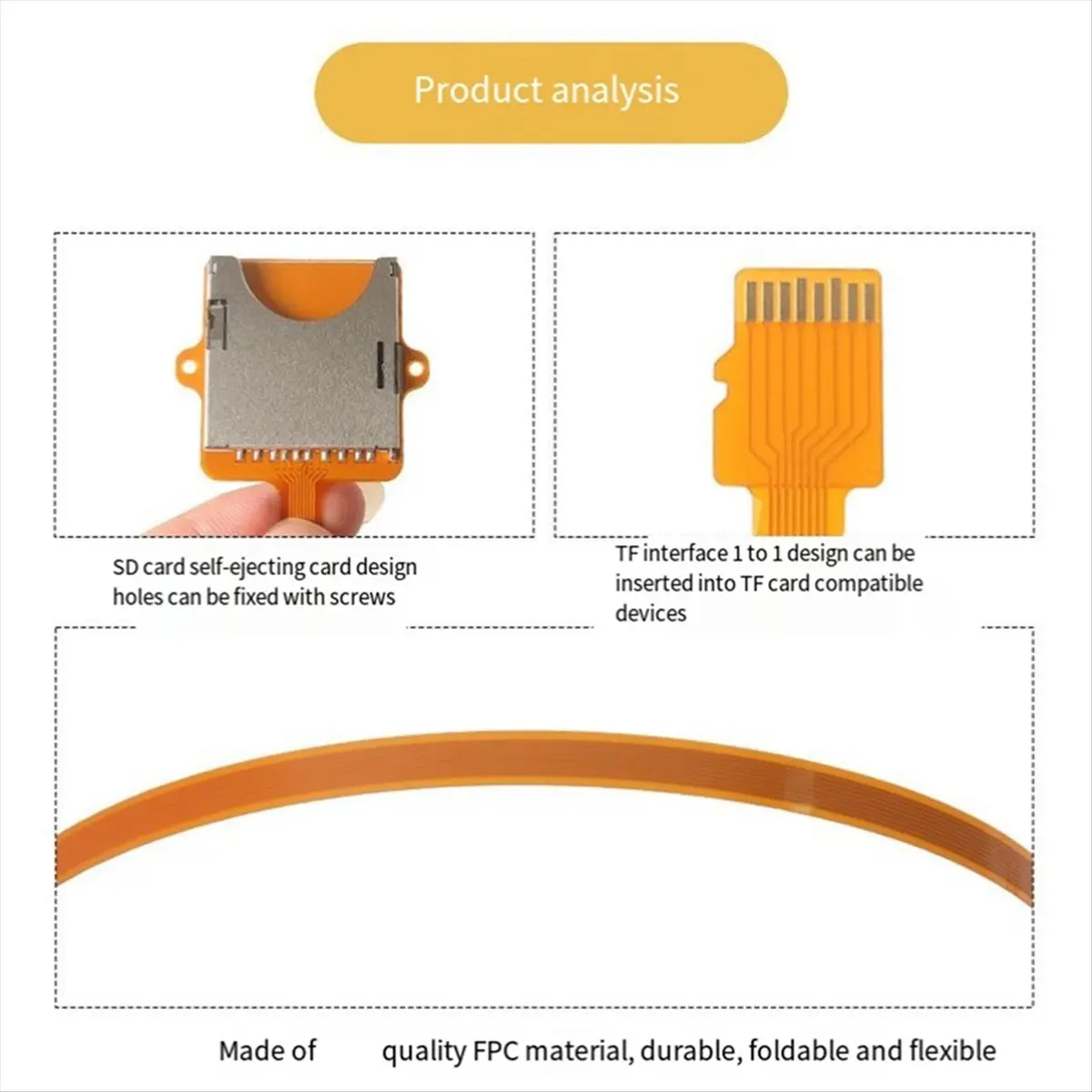 A003 For Micro-SD TF Memory Card Kit Male to SD Female Extension Soft Flat FPC Cable Extender 15cm