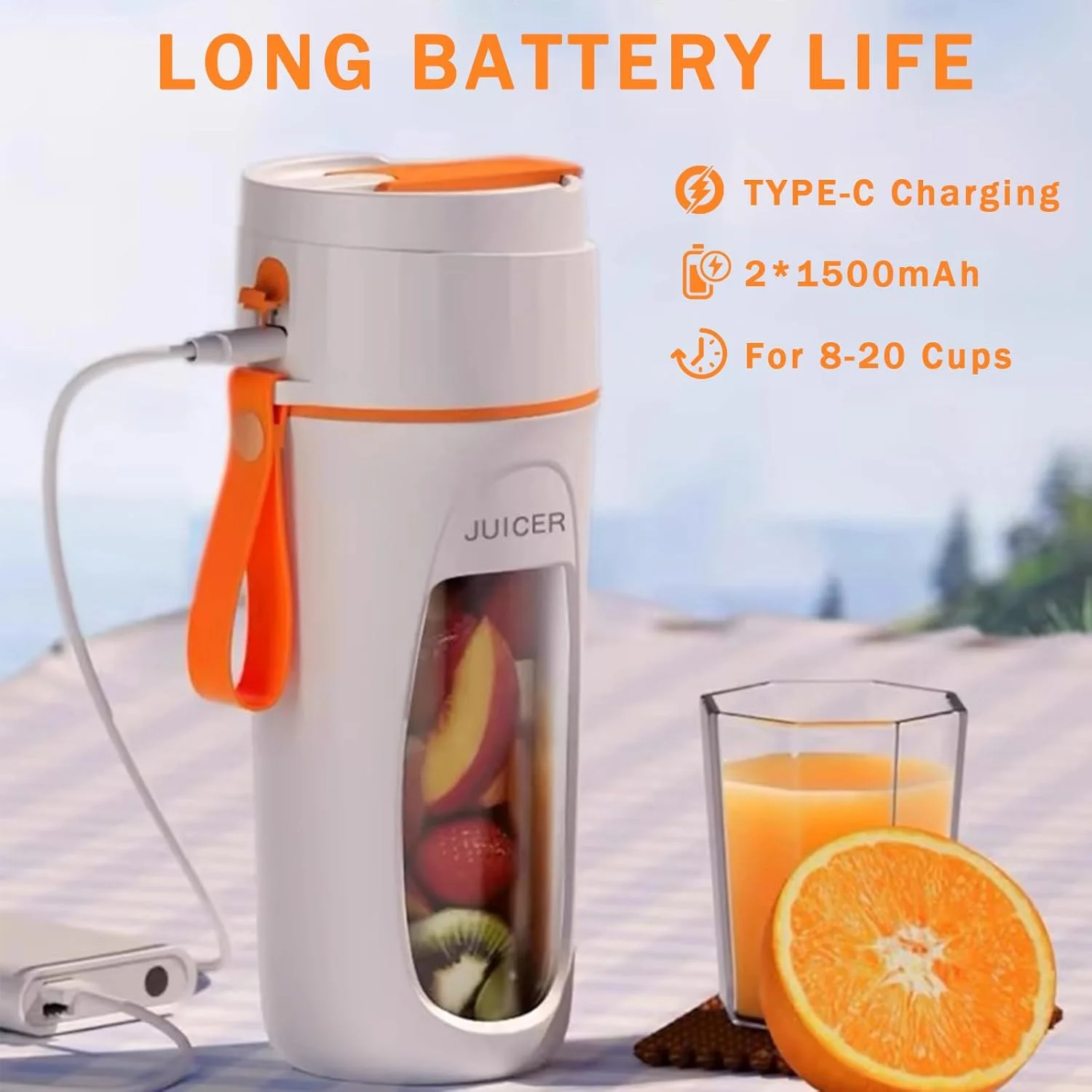 Tragbare Mixer mit Strohhalm und Reinigungsbürste, 340 ml Mixer in persönlicher Größe für Shakes und Smoothies mit 10 Klingen, USB-Aufladung