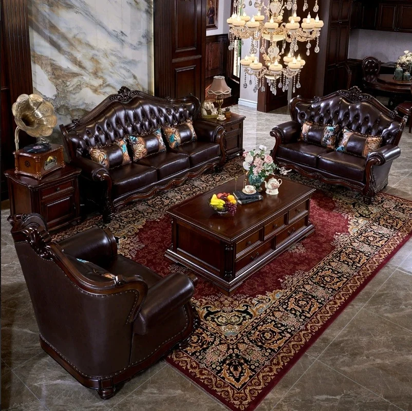 

#@ Turkey Leather Sofa - Classic Chesterfield Style, Premium Upholstered Living Room Furniture for Home Commercial Use