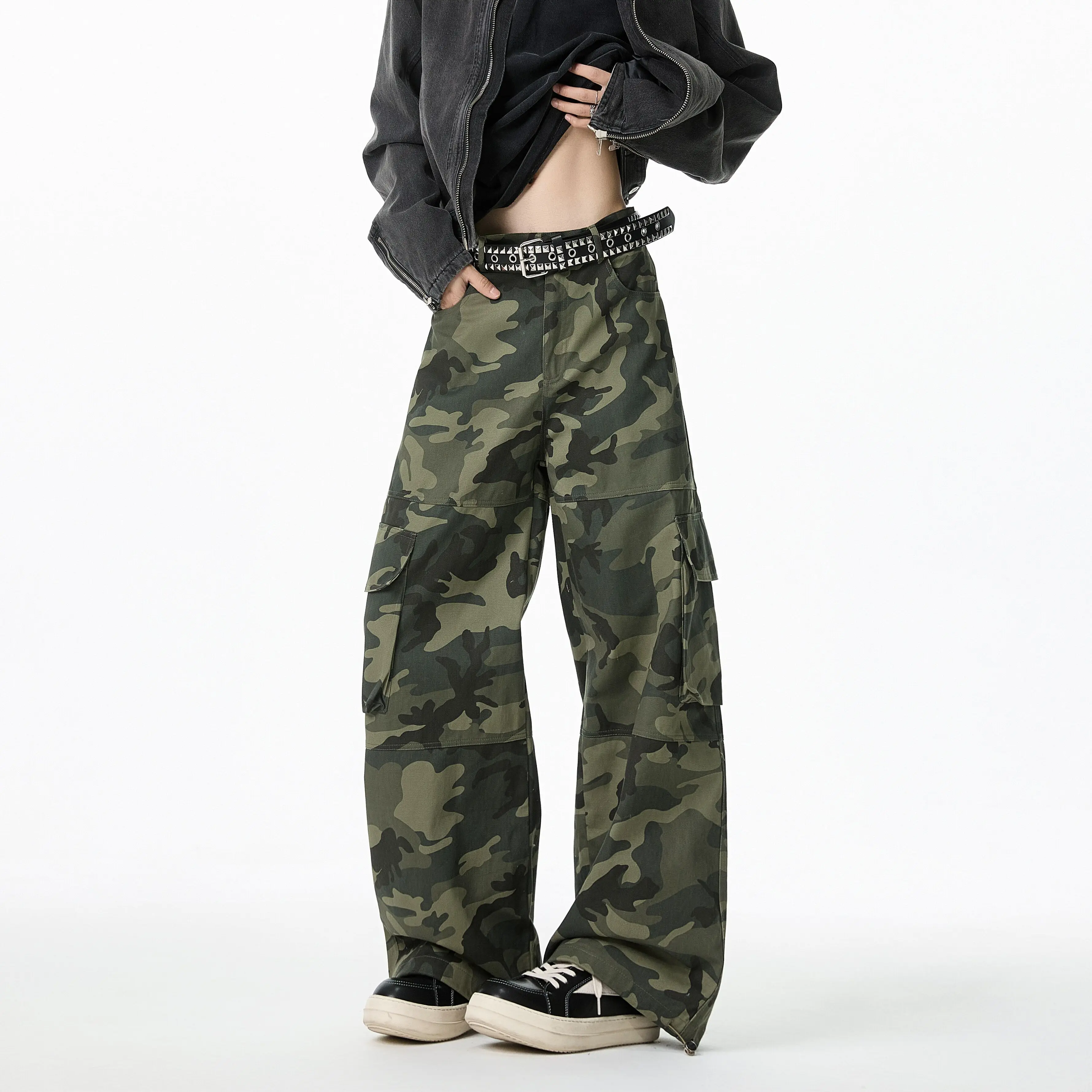 Loose Casual Pants American High Street Camouflage Workwear Large Pockets Wide Leg Long Trousers Plus Size Spring New Arrival