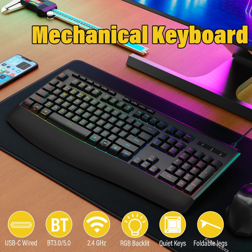 E-YOOSO 2.4G Wireless & Wired RGB Mechanical Keyboard  Ergonomic, Freely Switchable Modes, Gaming Keyboard for PC MAC Desktop
