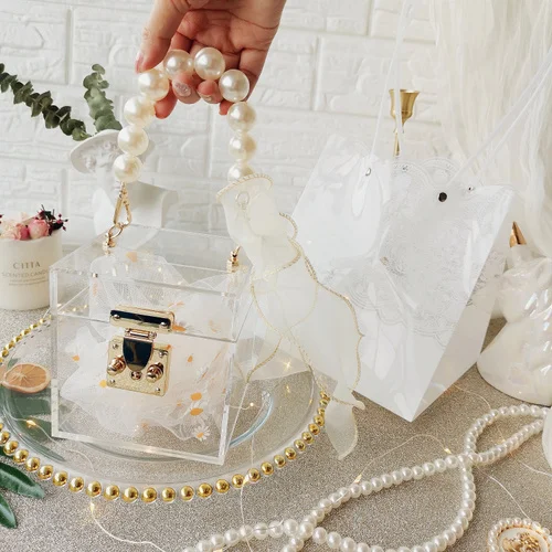 

Exquisite Small Gift Box Pearl Transparent Gift Box Lipstick Gift Bag Wedding Holiday Birthday Packing Box Decoration Gift