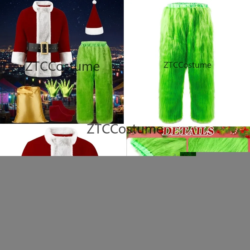 

Green Santa Claus Costume for Men Adult Funny Christmas Halloween Cosplay Suit Xmas Outfit