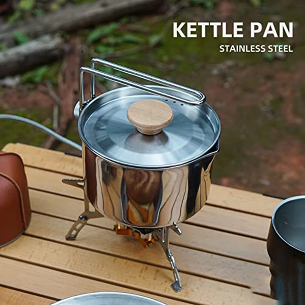 

Совершенно новый походный горшок, посуда из нержавеющей стали 304, уличный чайник для кемпинга, альпинистский инструмент для приготовления пищи со складной ручкой