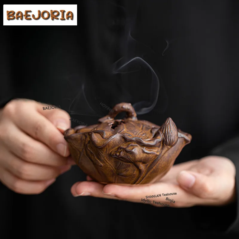BAEJORIA Retro Lotus Ceramic Incense Burner Zen Censer Burner Holder With Cover Small Plate Incense Stand Desktop Decoration Tea