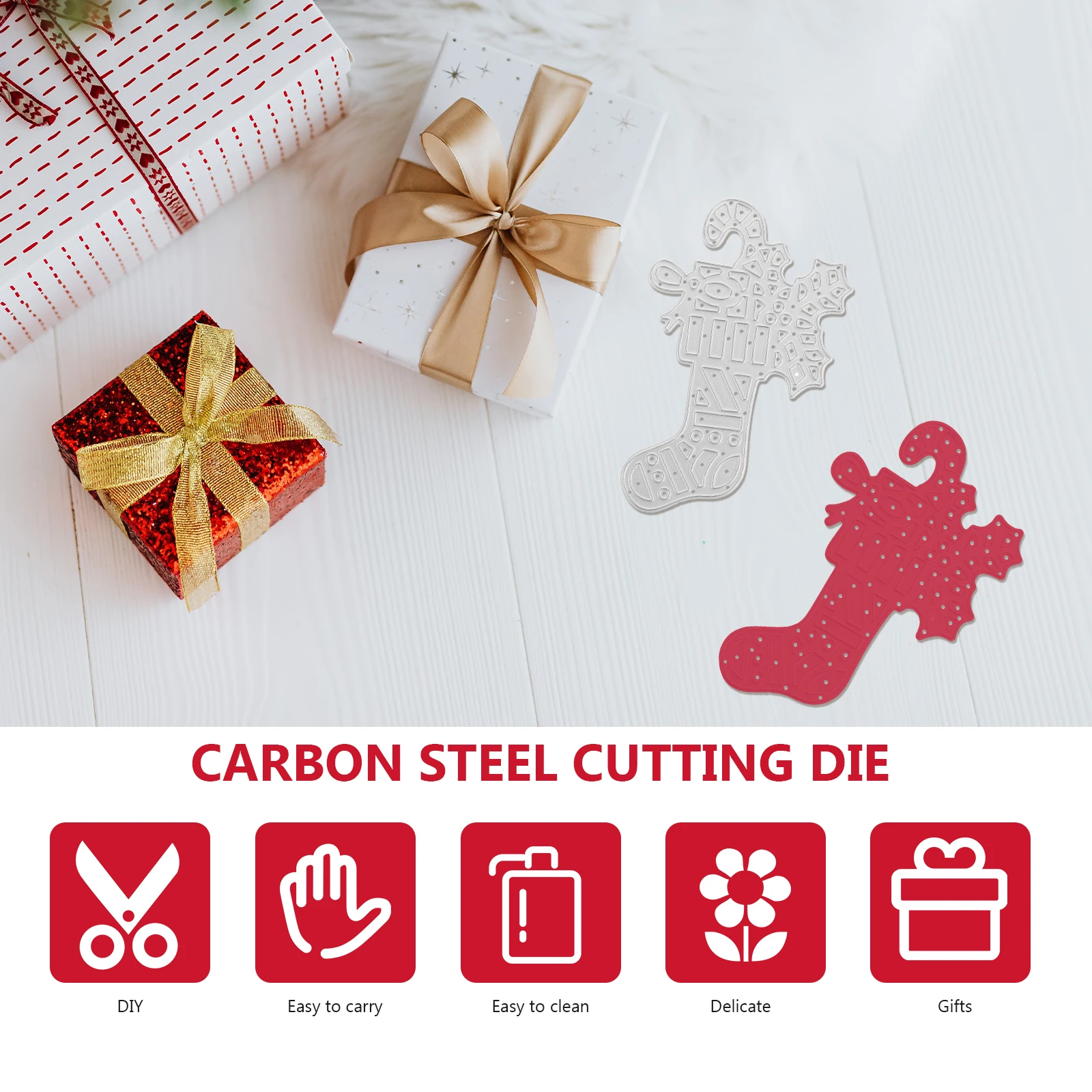 

2pcs Christmas Sock Cutting Die High Carbon Steel Sturdy Craft Tool Scrapbooking Paper Making Album Decoration Embossing Stencil