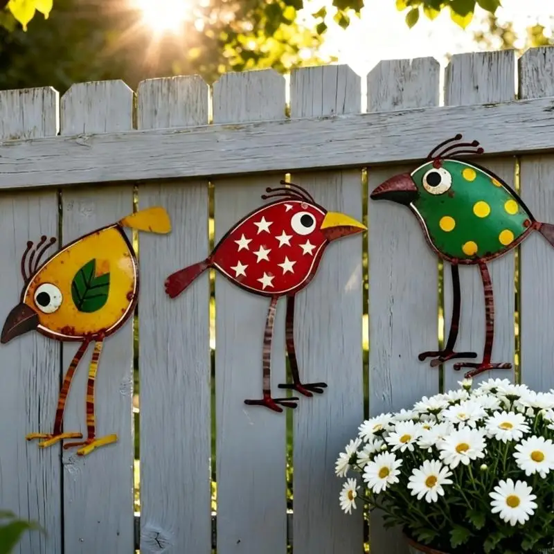 Garden Bird Stakes 3 Piece Acrylic Outdoor Display Set with Star and Artwork for Flower Rows, Pots, Lawn and Home 87HA