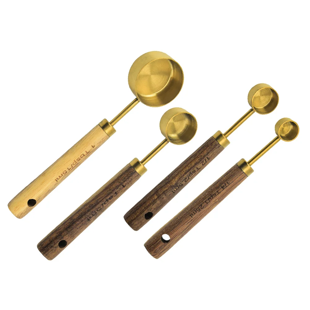 

4pcs Stainless Steel Measuring Cups Spoons Set With Wood Handle Kitchen Baking Tools For Tea Flour Rice Coffee Milk Powder
