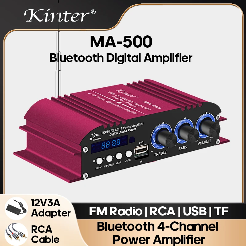 

KINTER Digital Audio Power Amplifier 4-Channel Stereo Hi-Fi Treble Bass Mixer Desktop Power Amplifier Bluetooth RCA TF FM Radio