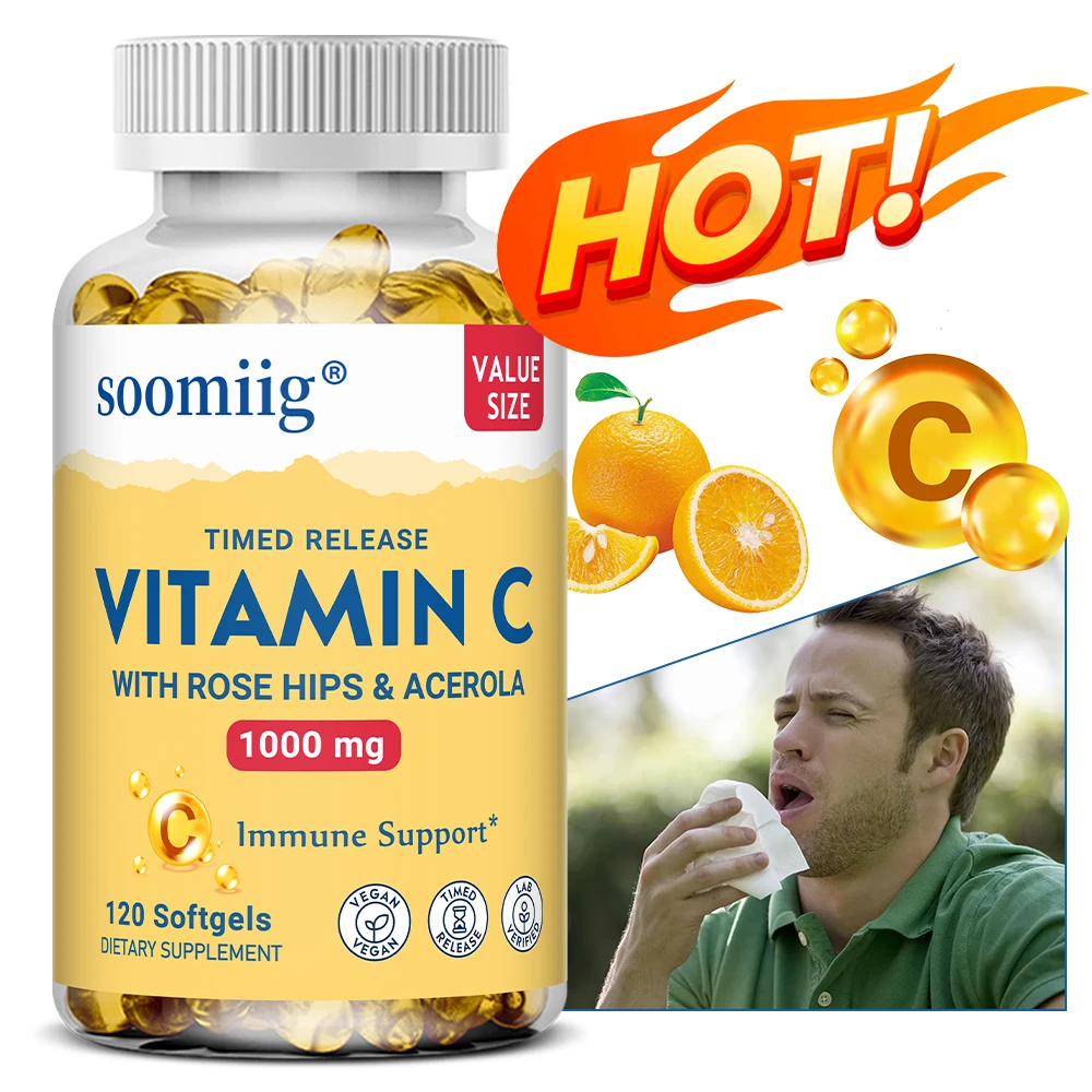 

Vitamin C 1000mg Capsules - Immune System and Collagen Booster, Helps Skin & Nail and Hair Health, Antioxidant Supplements