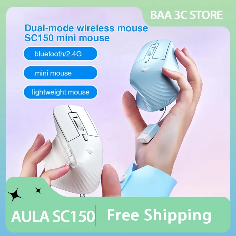 

AULA SC150 Wireless Mouse Dual Mode 2.4G Wireless Bluetooth Rechargeable Mouse Mini Portable Office Laptop accessories