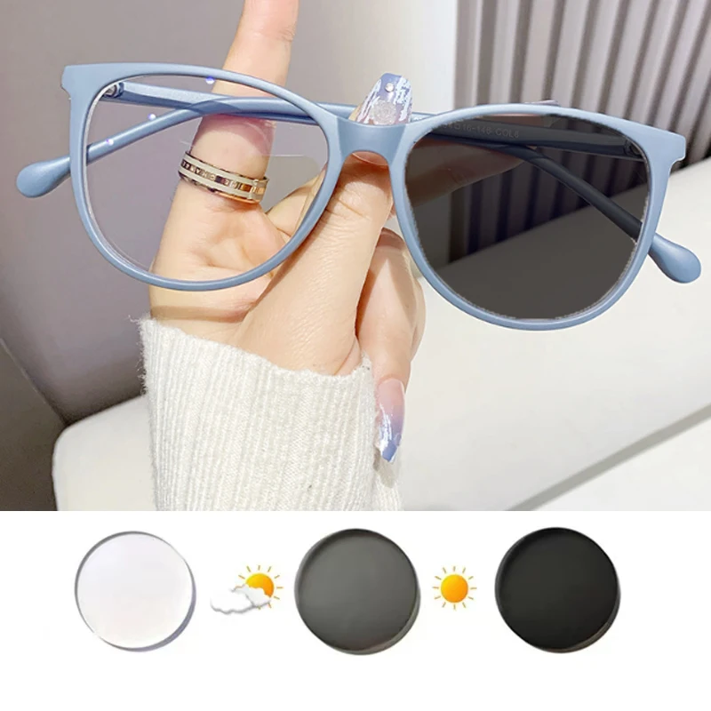 

Women Photochromic Myopia Sunglasses Fashion Women Colorful Oval Eyeglasses Shortsighted Glasses