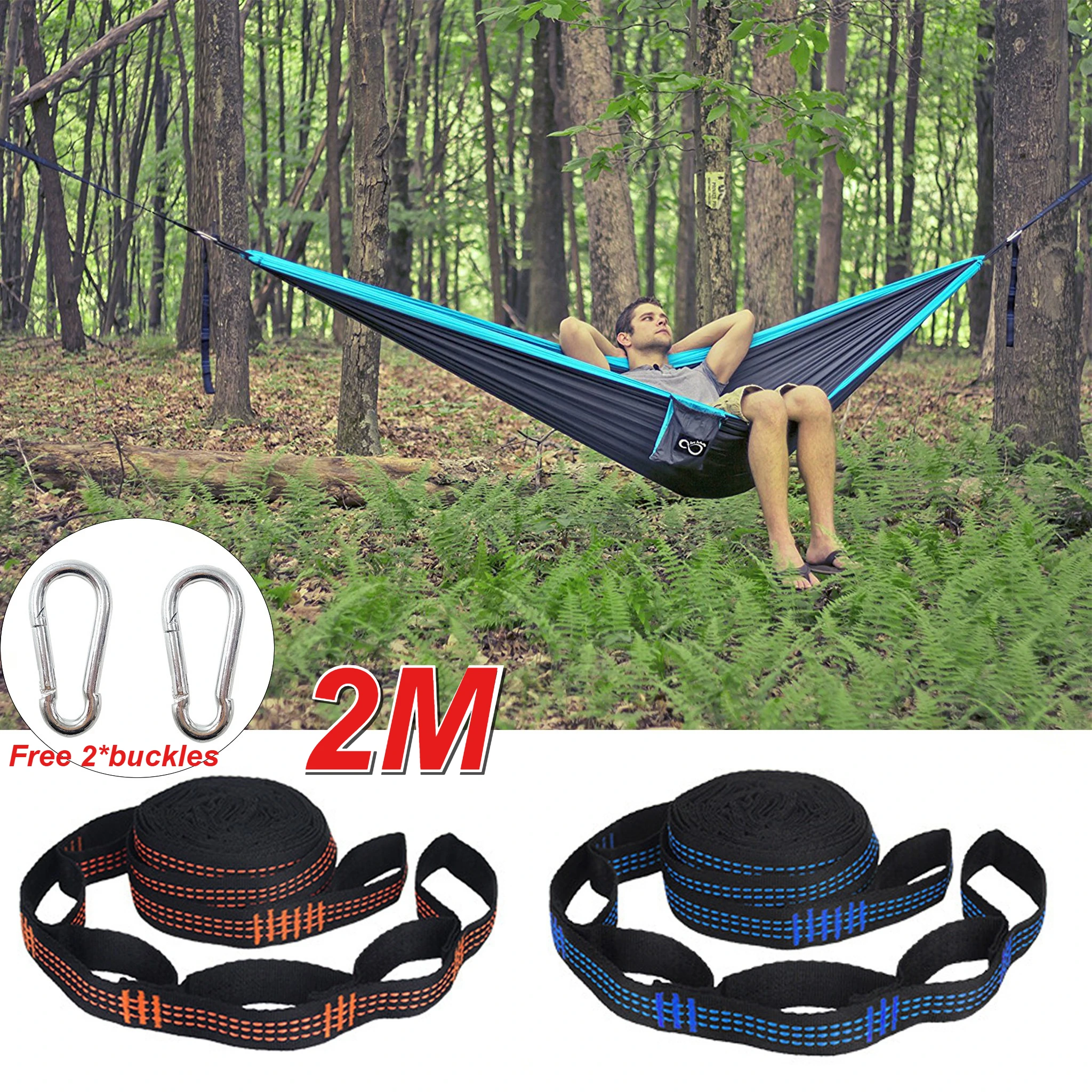 2M Multi-loop Reinforced Polyester Hammock Straps 200kg Max Load Heavy Duty Adjustable Utility Lashing Belt for Camping Travel