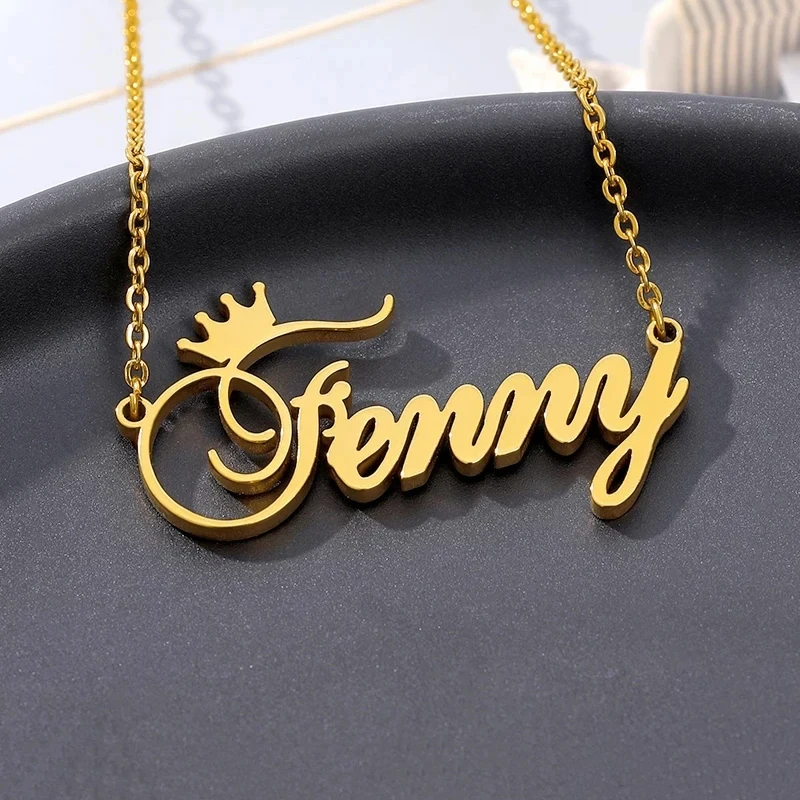 

Custom Crown Names Necklace for Women Men Gold Color Stainless Steel Chain Personalized Necklace Fashion Jewelry Party Gift New