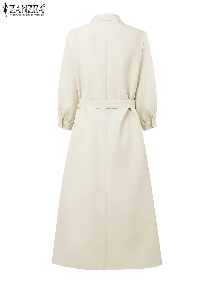 Stylish Autumn Shirt Dress 2025 ZANZEA Office Women Dress Elegant Long Sleeve OL Work Sundress Belted Robe Solid Buttons Vestido