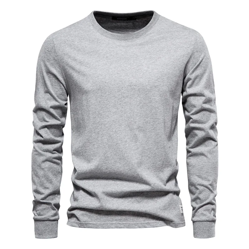 

Autumn New Men's Casual Solid Color Round Neck Long Sleeved T-shirt