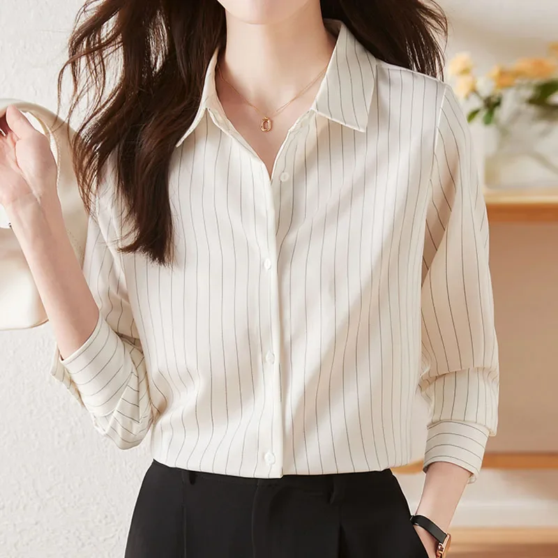 

New Long Sleeve Turn Down Collar Women Shirt Striped Shirt Blouse Women Tops Blouses Shirts Blusas Para Mujer Camisas Blusa N265