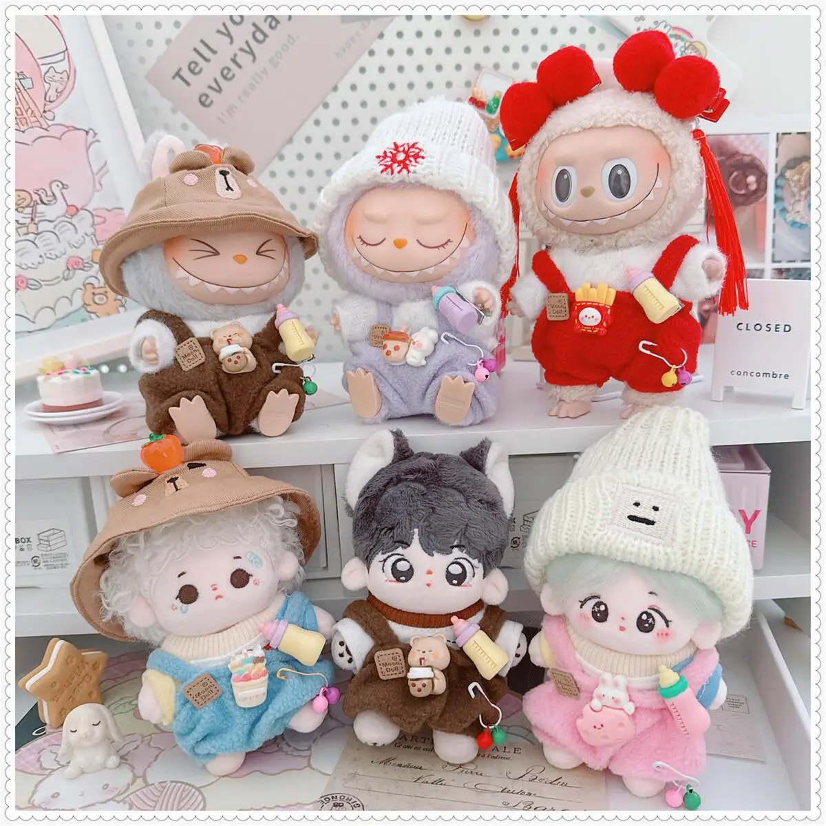 10cm Kawaii Plush Doll Clothes Set with Capybara Hat And Sweater Cute Rompers Soft Toy Outfits Accessory Gift for Small Dolls