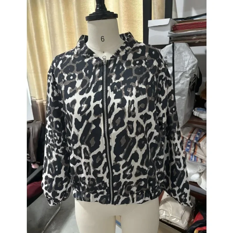 Abrigos cortos Retro con estampado de leopardo para mujer, chaquetas de manga larga con cuello redondo y cremallera, ropa de calle cálida para otoño e invierno, 2024