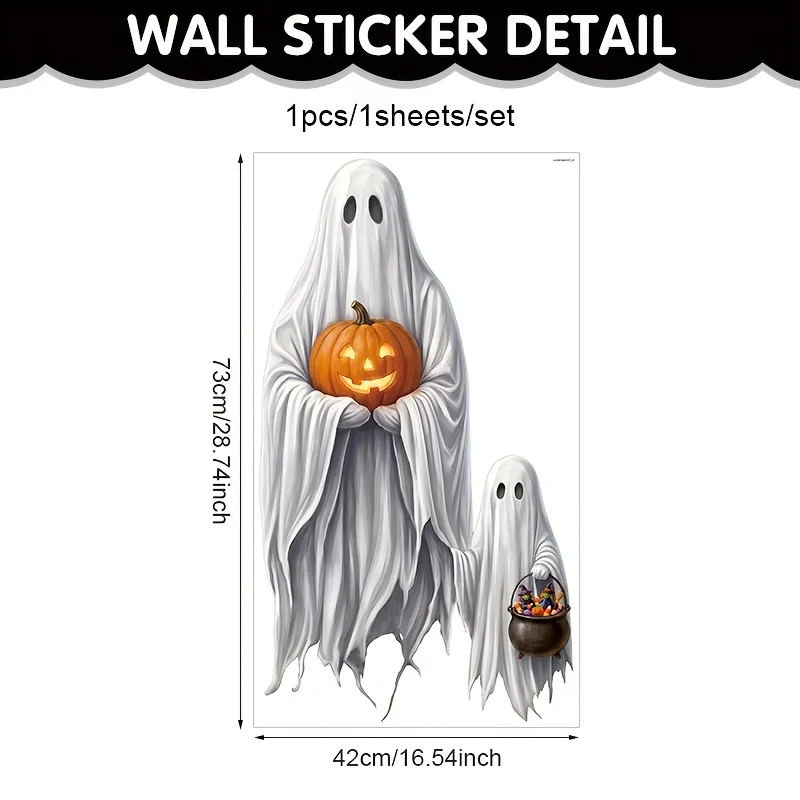 Halloween Horror White Ghost Decorative Stickers Large Size Glass Window Static Sticker Ghost Festival Pumpkin Window Stickers view 3