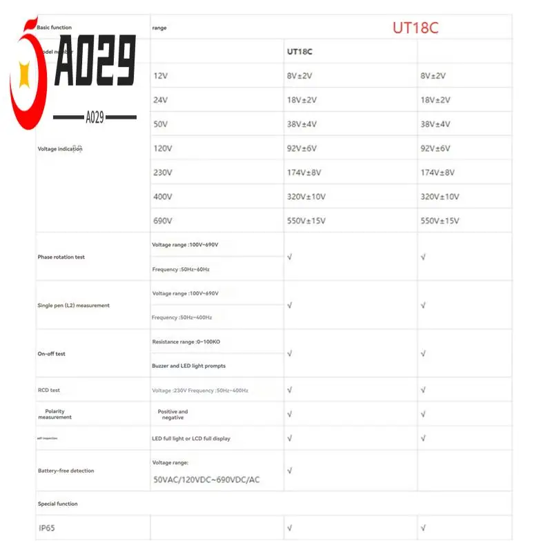 

A029-UNI-T Voltage And Continuity Tester RCD AC/DC Handheld Digital Display Voltage Tester Continunity Voltmeter