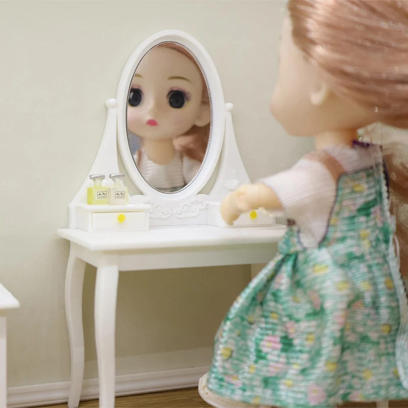 Tocador blanco para casa de muñecas, Mini casa de muñecas de simulación, decoración de escena de estar, accesorios de modelo, 1/12, 1 ud.
