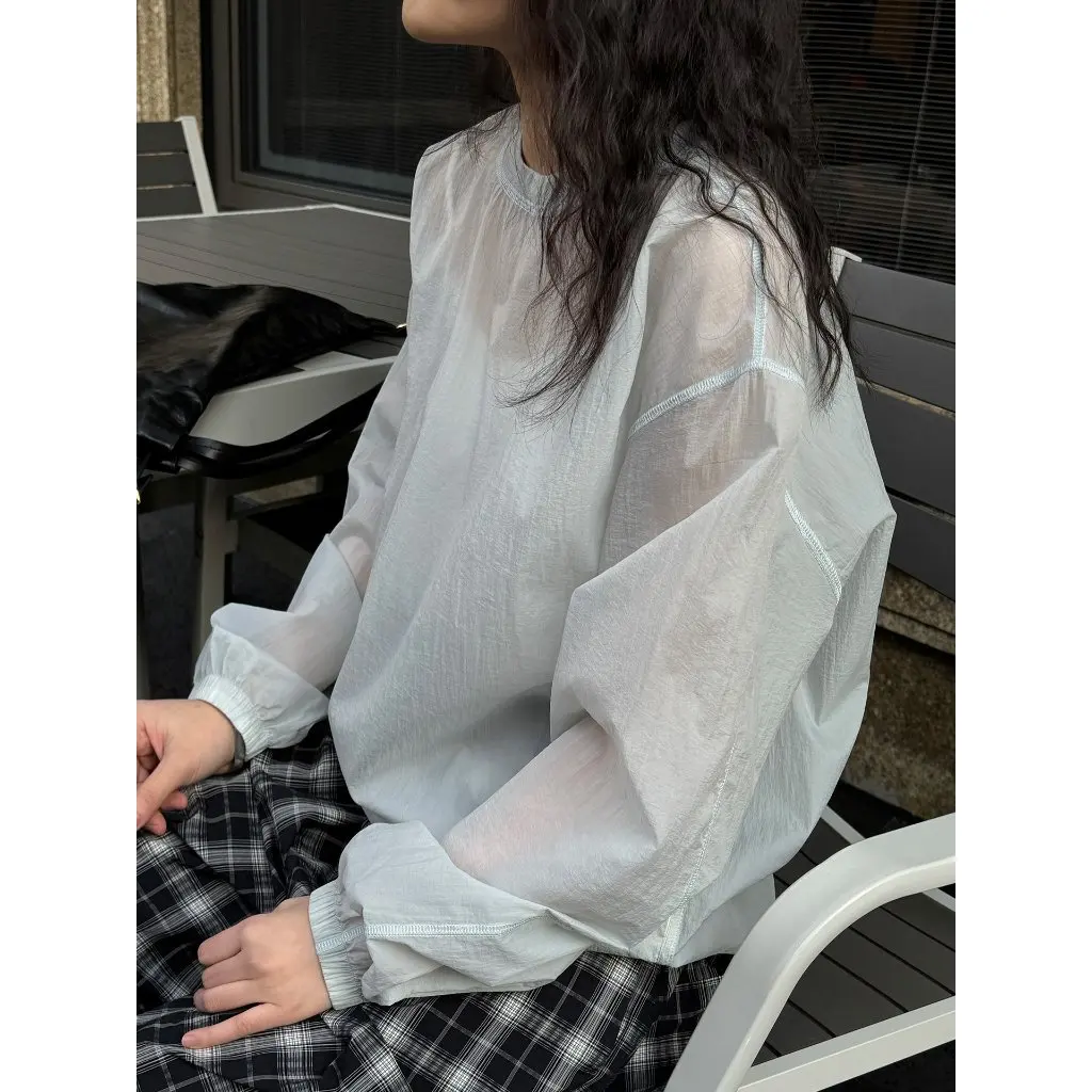 Lou Fu Damen-Sweatshirt im koreanischen Stil, leicht, flexibel, Sonnenschutz, einfaches INS Hazy Fog Stacked Top für den Sommer